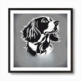 King Charles Spaniel, Black and white illustration, Dog drawing, Dog art, Animal illustration, Pet portrait, Realistic dog art Art Print