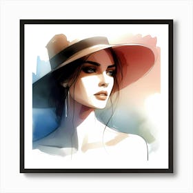 Watercolor Girl In A Hat 2 Art Print