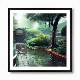 Garden In The Rain 1 Art Print