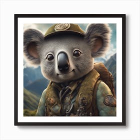 Close Up Portrait, Anthropomorphic Koala Mountaneer Wearing An Expedition Outfit, In The Himalayas, Art Print