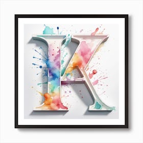 Letter A With Watercolor Splashes In Very Light Pastel Toneswhite Background Ultra Hd Realist 14373745 Art Print