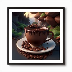 Coffee Cup With Coffee Beans Affiche