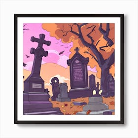 Spooky Halloween Cemetery Art Print
