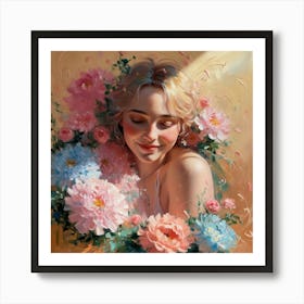 Girl With Flowers Art Print