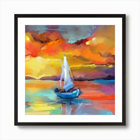 Sailboat At Sunset.Printed wall painting, high-level art. Art Print