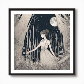 Girl In The Woods Art Print