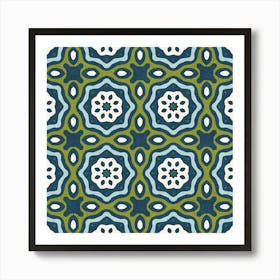 Vintage Bloom Tile Octagon In Olive And Blue Art Print