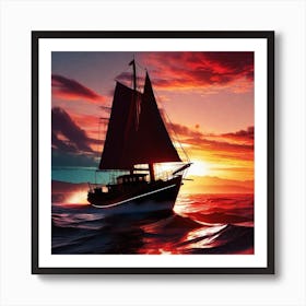 Sailboat At Sunset 8 Art Print
