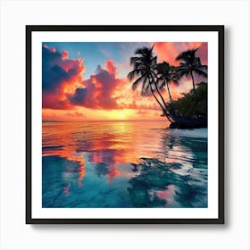 Watercolour Landscape Sunset Islands Miami Florida Minimalist Studio Photography Art Print