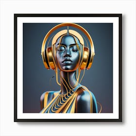 Dj Woman With Headphones Art Print