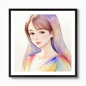 Asian Girl Watercolor Painting 1 Art Print