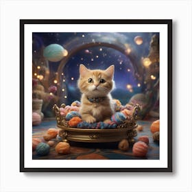 Cat In A Basket Art Print