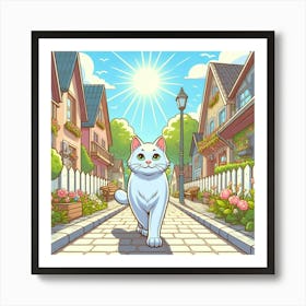 Cute Cat Walking In The Street Art Print