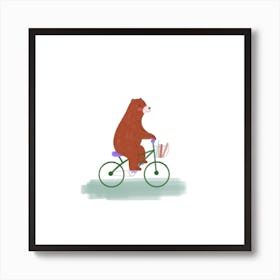 Cycling Brown Bear Square Art Print