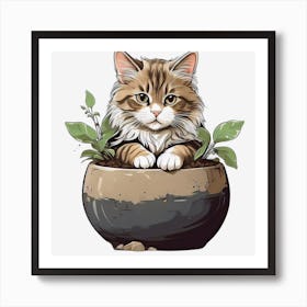 Cat In Pot Art Print