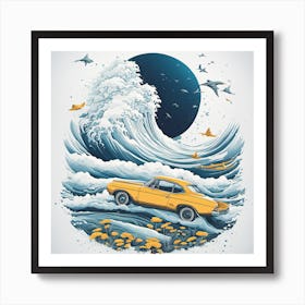Car In The Ocean Art Print