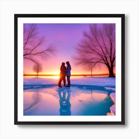 Couple On Ice At Sunset 1 Art Print