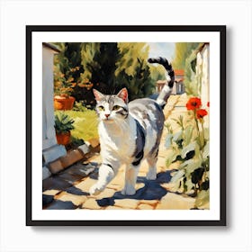 Cat Walking In The Garden Art Print