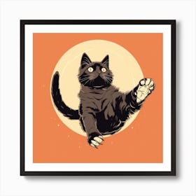 Black Cat Jumping Art Print