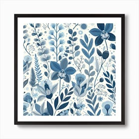 Scandinavian style,Pattern with blue Orchid flowers 2 Art Print