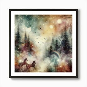 Horses In The Forest Art Print