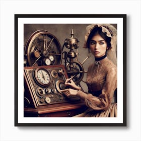 It's about time 1/4 (Beautiful woman  female classic time machine travel  memories dreams art AI Victoria sci-fi doctor who)  Art Print