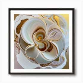 Abstract Gold And White Flower Art Print