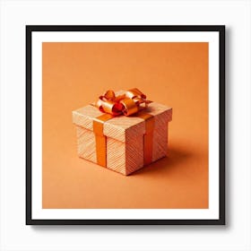 Gift Box On Orange Background 2 Art Print