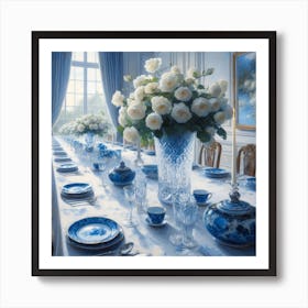 Blue And White Dining Room Art Print