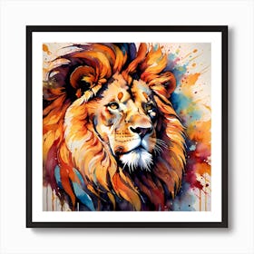 Highly Detailed Vibrant Lion Painting Art Print