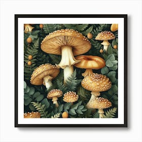 Seamless Pattern With Mushrooms Art Print