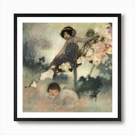 Two Little Girls In A Tree Art Print