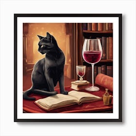 Wine For One Cat Leisurely 1 Art Print