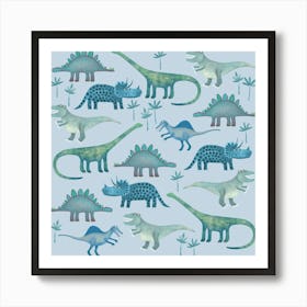 Dinosaurs Blue Art Print