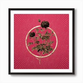 Gold Burgundy Cabbage Rose Glitter Ring Botanical Art on Viva Magenta n.0221 Art Print