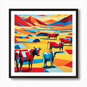 Cattle Looking For Water Cubism Style Art Print