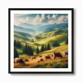 Cows Grazing In The Mountains 1 Poster