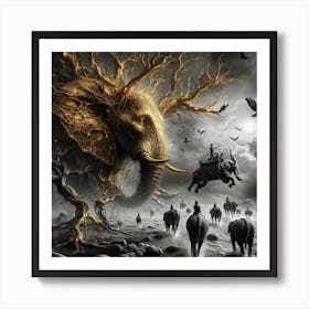 Elephants In The Forest Art Print