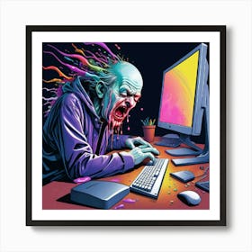 Zombie On A Computer Art Print