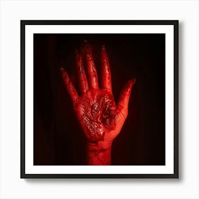 Bloody Handprint With A Sinister Texture Deep Red Hue Backlit By A Ghostly Glow Shadowy Surface Wh (6) Art Print