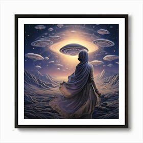 Firefly Cosmic Voyage A Surreal Hand Drawn Fantasy Of Floating Ufos And Dreamlike Waves 87463 (2) Art Print