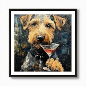 Airedale Welshie Drinking Cosmopolitan Art Print