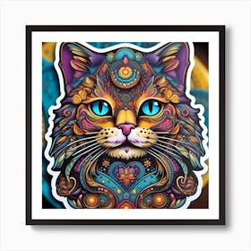 Psychedelic Cat Whimsical Bohemian Enlightenment Print 1 Art Print