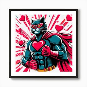 Valentine's Day Lovely Cat Superhero 32 Art Print