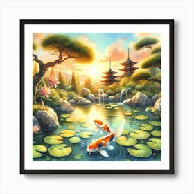 Koi Fish In Pond 2 Art Print