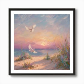 Doves At Sunset 5 Art Print