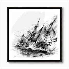 Sailing Ship In Rough Seas Art Print