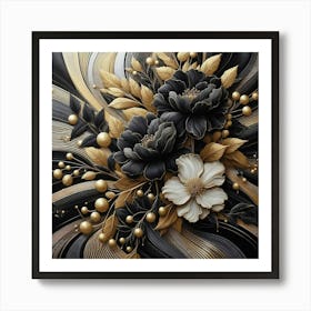 Black And Gold Flowers 1 Art Print