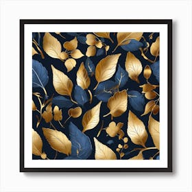 Golden and blue leaves Art Print