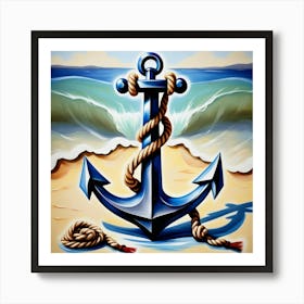 Ship anchor, Ropes, Oil painting 5 Art Print